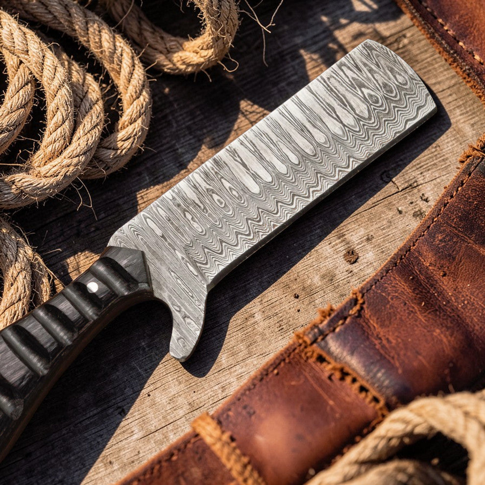 Bull Cutter Knife 1095 Damascus Steel Cowboy Knife