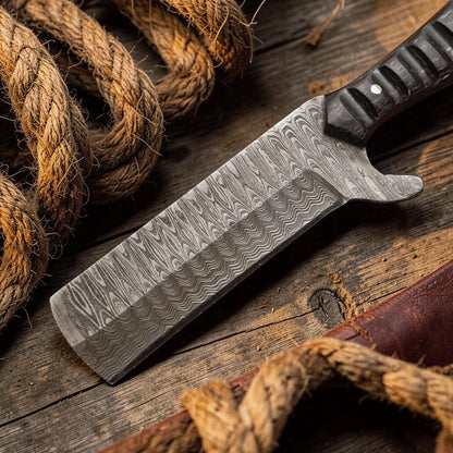 Bull Cutter Knife 1095 Damascus Steel Cowboy Knife
