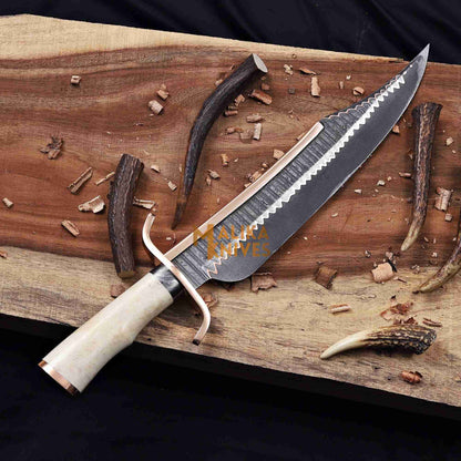 Full View of copper damascus alamo musso bowie knife 