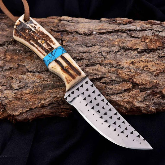 Cowboy Knife D2 Steel 5mm Antler Turquoise Handle