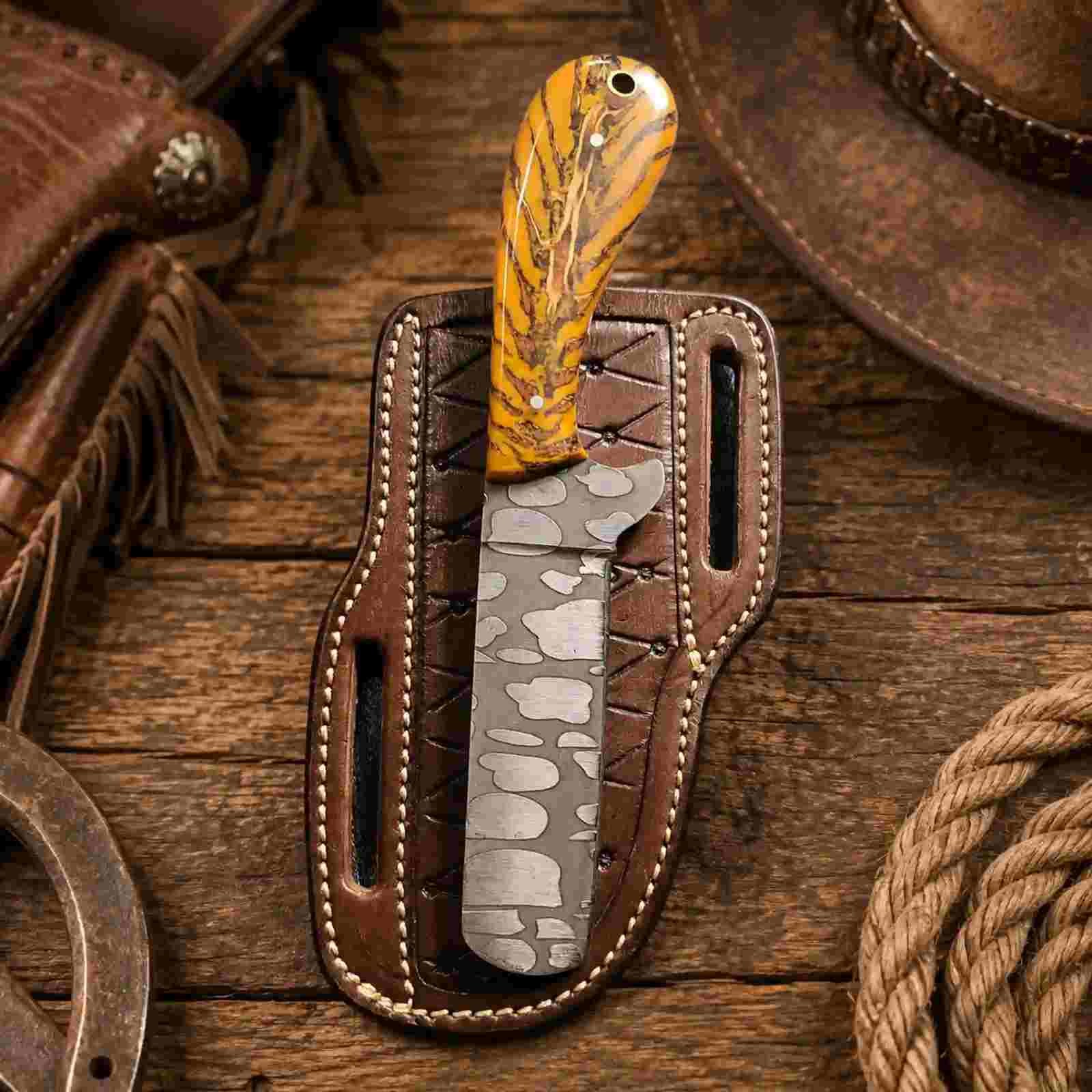 8-inch Bullcutter knife with dark Acid Wash blade and pine cone handle