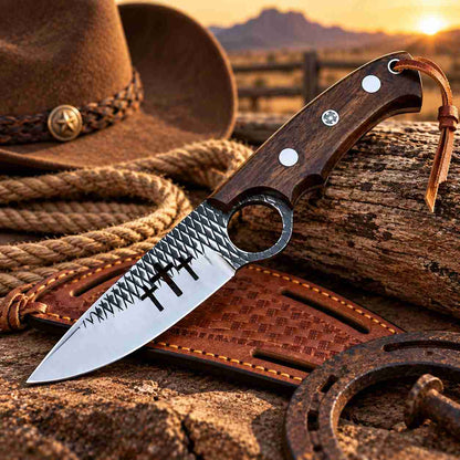 4-inch rasp file steel knife with cross wirecut blade and rosewood handle
