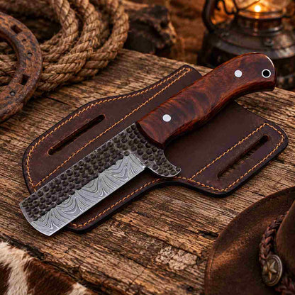 Custom handmade Damascus steel Bull Cutter knife with natural wood handle