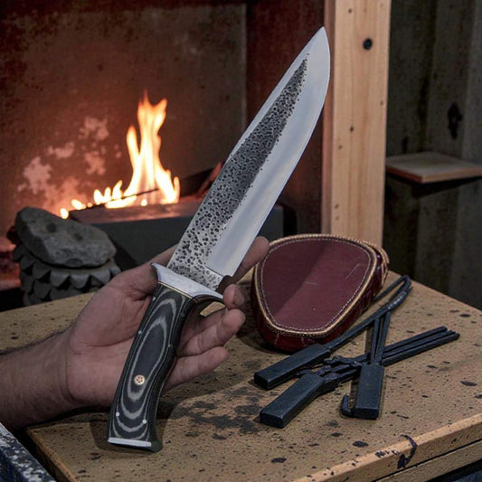 handmade d2 steel bowie knife with g10 handle and leather sheath