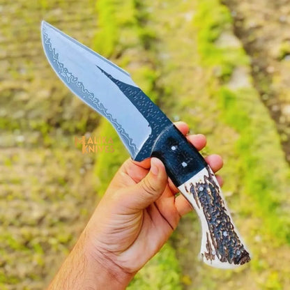 hand forged d2 hunting knife with stag handle full tang outdoor use