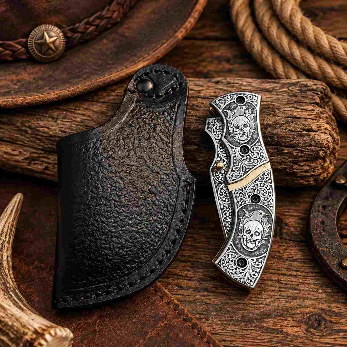 D2 steel liner lock folding pocket knife with engraved handle design