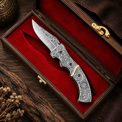 D2 steel Viking folding knife with personalized engraving for gift
