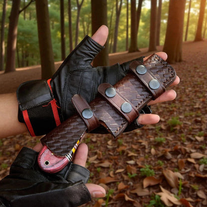 Damascus Bull Cutter Knife | Cowboy Fixed Blade | Leather Sheath.