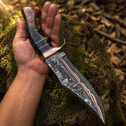 damascus copper knife blade pattern close