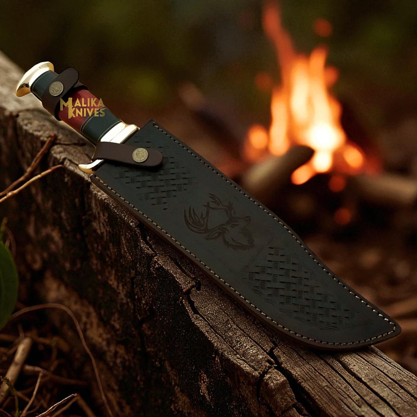 Damascus Dundee Bowie Knife – Collector’s Hunting Bowie with Leather Sheath