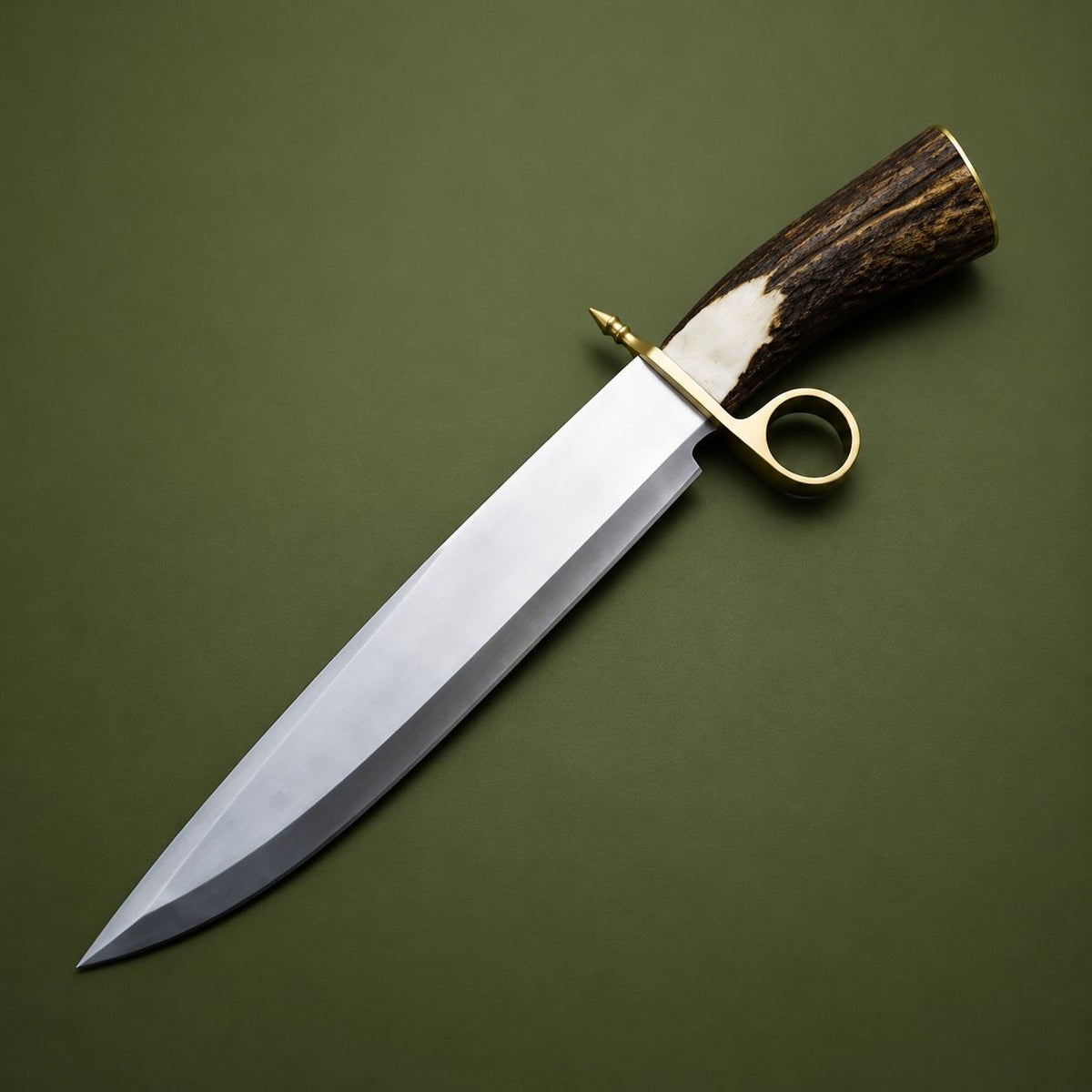 Handmade 1095 carbon steel Bowie knife with brass ring guard