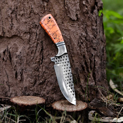 Handmade rasp forged D2 knife showing blade and handle detail