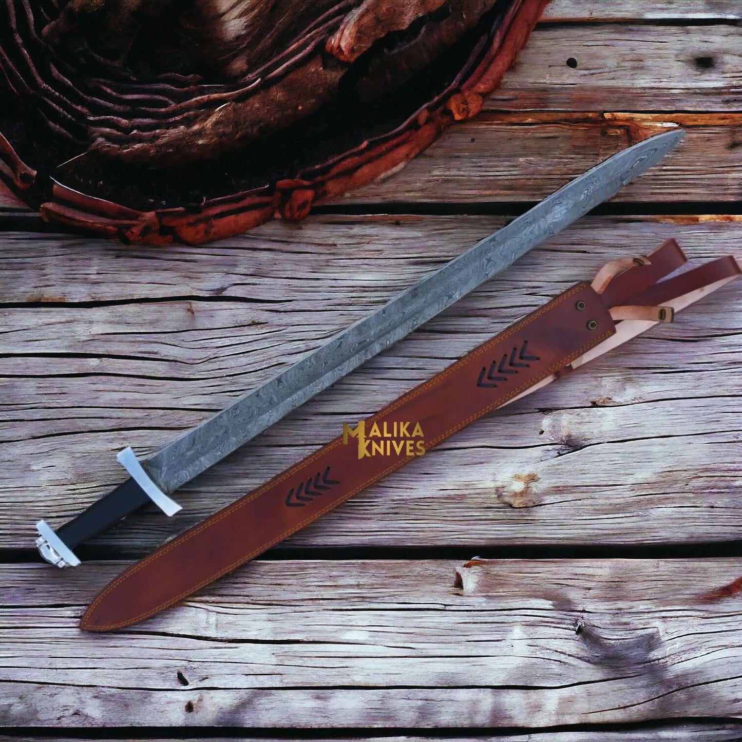 Damascus steel Norse sword with rosewood handle