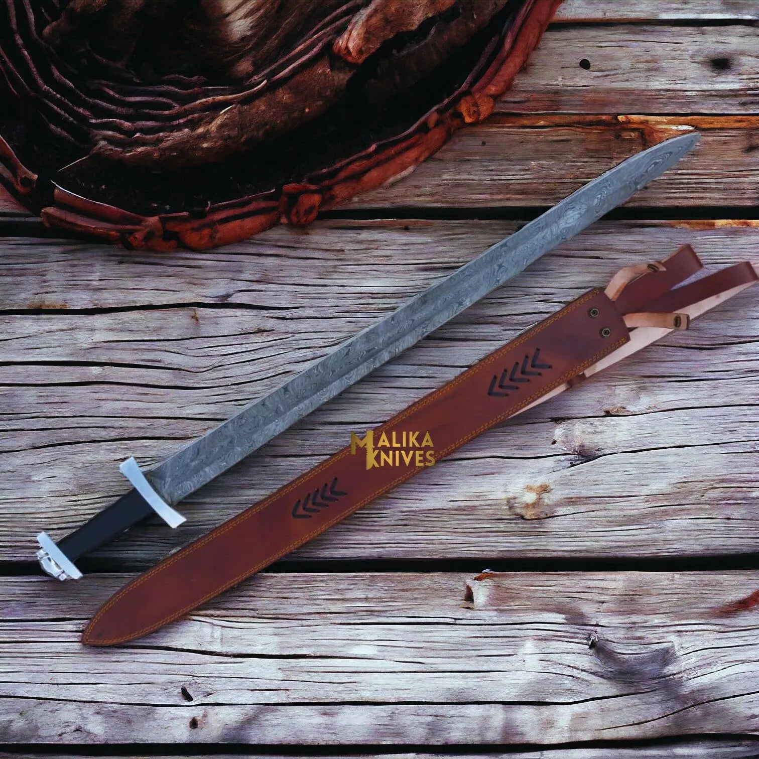 Damascus steel Norse sword with rosewood handle