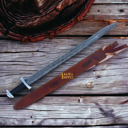 Damascus steel Norse sword with rosewood handle