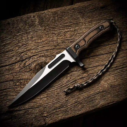 Handmade Rambo-style survival bowie knife with 14 inch D2 spear-point blade and G10 handle