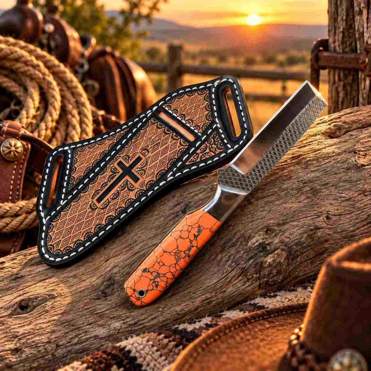 Bright horse rasp stainless steel blade with crosshatched detail near the handle