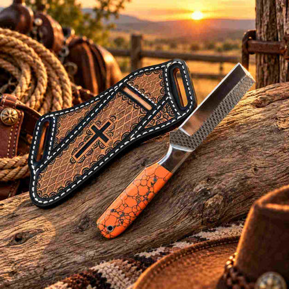 Bright horse rasp stainless steel blade with crosshatched detail near the handle
