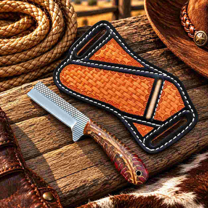 Polished horse rasp stainless steel blade with crosshatched detail along the edge