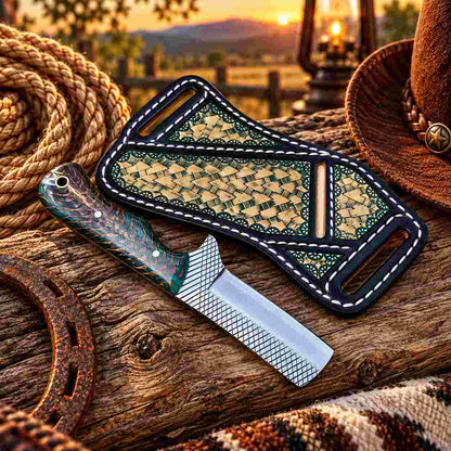 Horse rasp stainless steel blade with bright finish and crosshatched detail near the handle