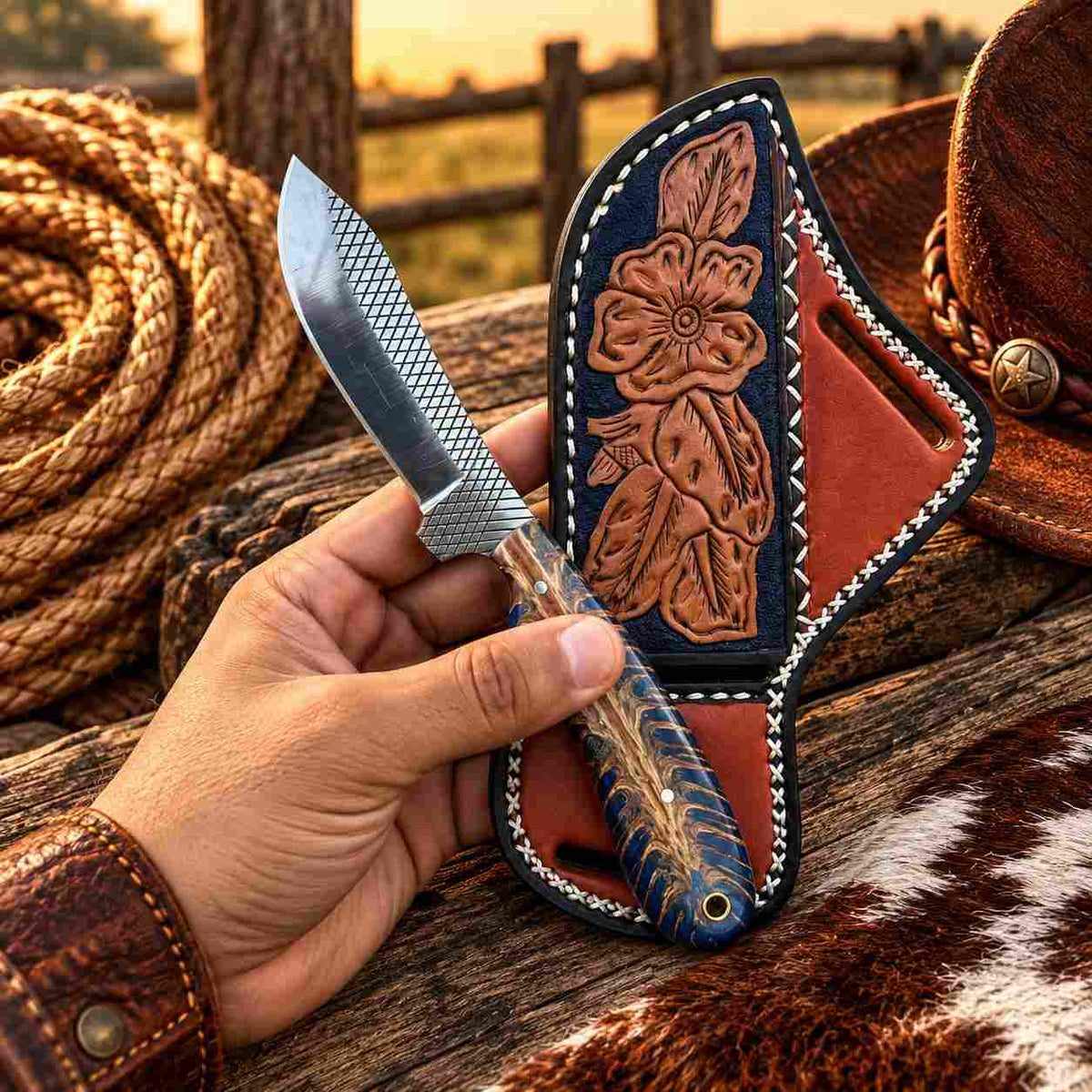 Polished horse rasp stainless steel blade with crosshatched detail near the tip