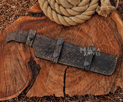 Custom Hunting Knife – Premium Stainless Damascus with Leather Sheath