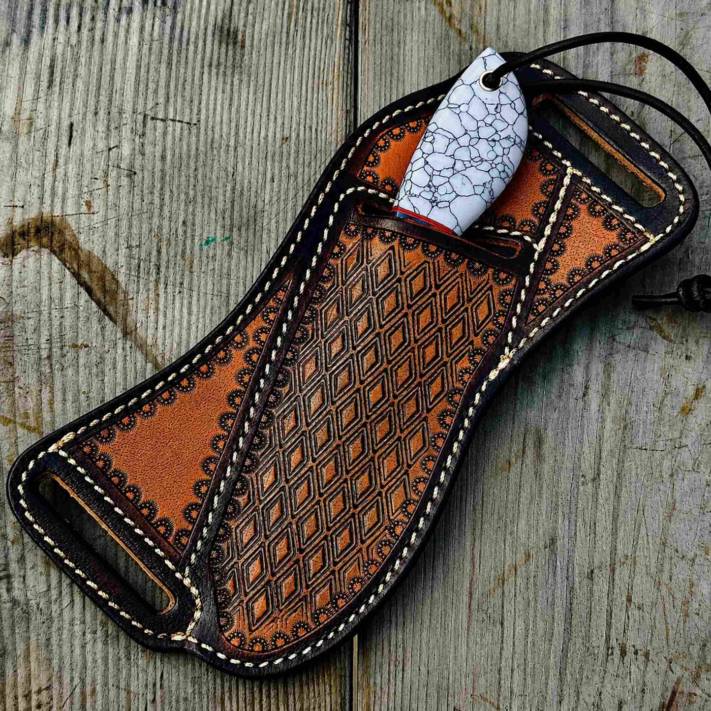Cowhide pancake leather sheath for Western style cowboy hunting knife