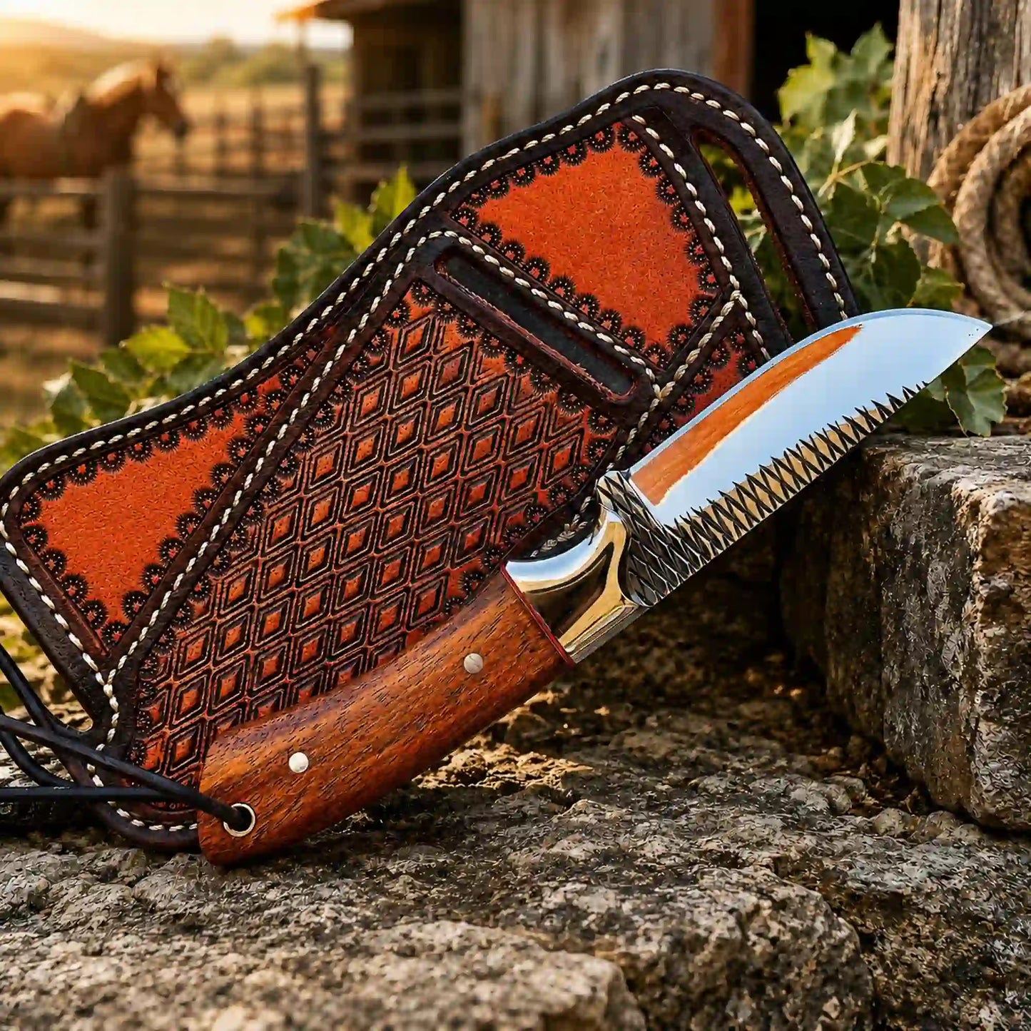 Handmade leather sheath for buckaroo knife