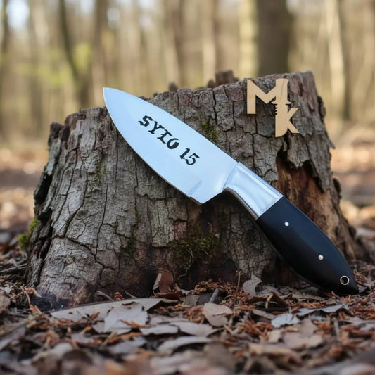 outlaws d2 hunting knife with bull horn handle compact fixed blade for hunting
