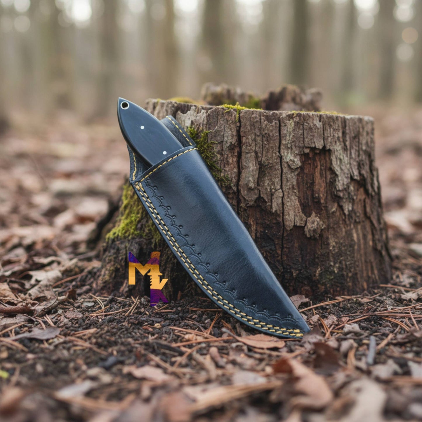 outlaws d2 hunting knife with bull horn handle in black sheath compact fixed blade for hunting