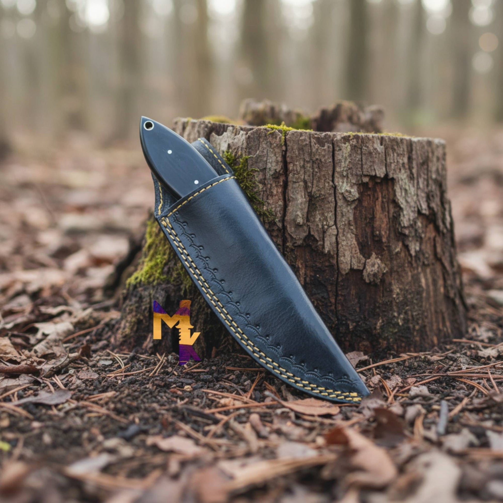 outlaws d2 hunting knife with bull horn handle in black sheath compact fixed blade for hunting