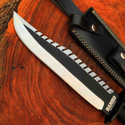 Close-up of Rambo First Blood Part II knife sawback spine and blade
