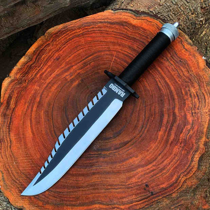 Handmade Rambo First Blood Part II replica survival knife with sawback blade and cord-wrapped handle