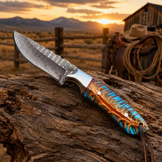 Buckaroo knife with pine cone handle, shown without sheath