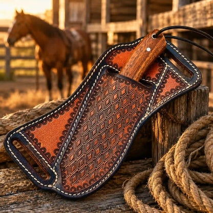 Buckaroo knife and ranch tools in evening light