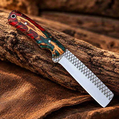 5-inch Western Bull Cutter knife with red turquoise and natural pine cone handle