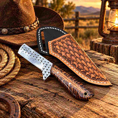 Western bull cutter with handcrafted resin and pinecone handle