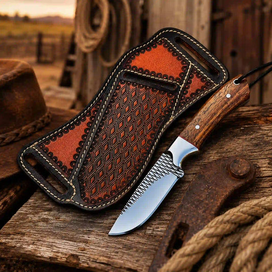 Buckaroo knife with rasp steel blade and rosewood handle
