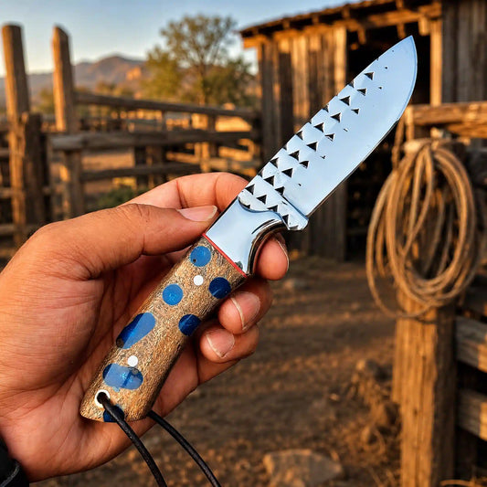 Buckaroo knife with cholla cactus and turquoise handle