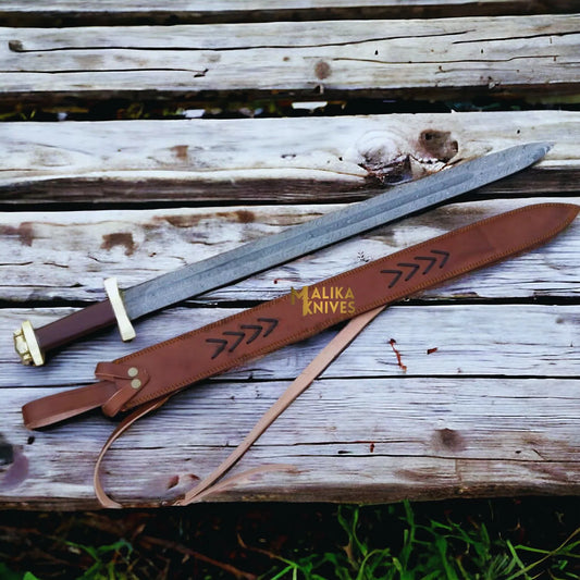 Handmade Sigurd Damascus Viking sword with brass fittings