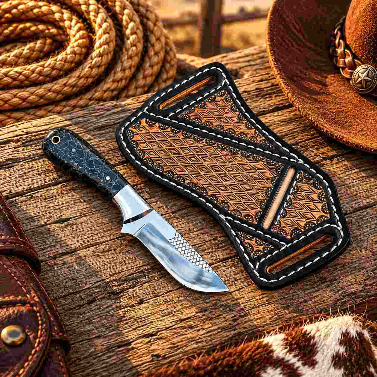 Horse rasp stainless steel knife blade with bright finish and textured detail near the handle