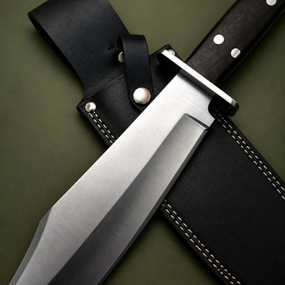Stainless steel Bowie hunting knife with premium leather sheath