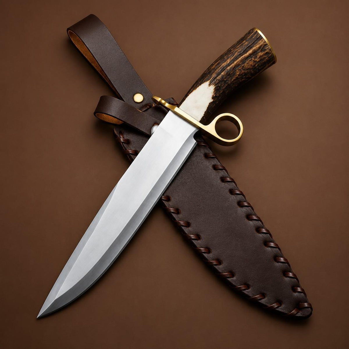 Tombstone Billy Clanton ring guard Bowie knife replica with stag antler handle