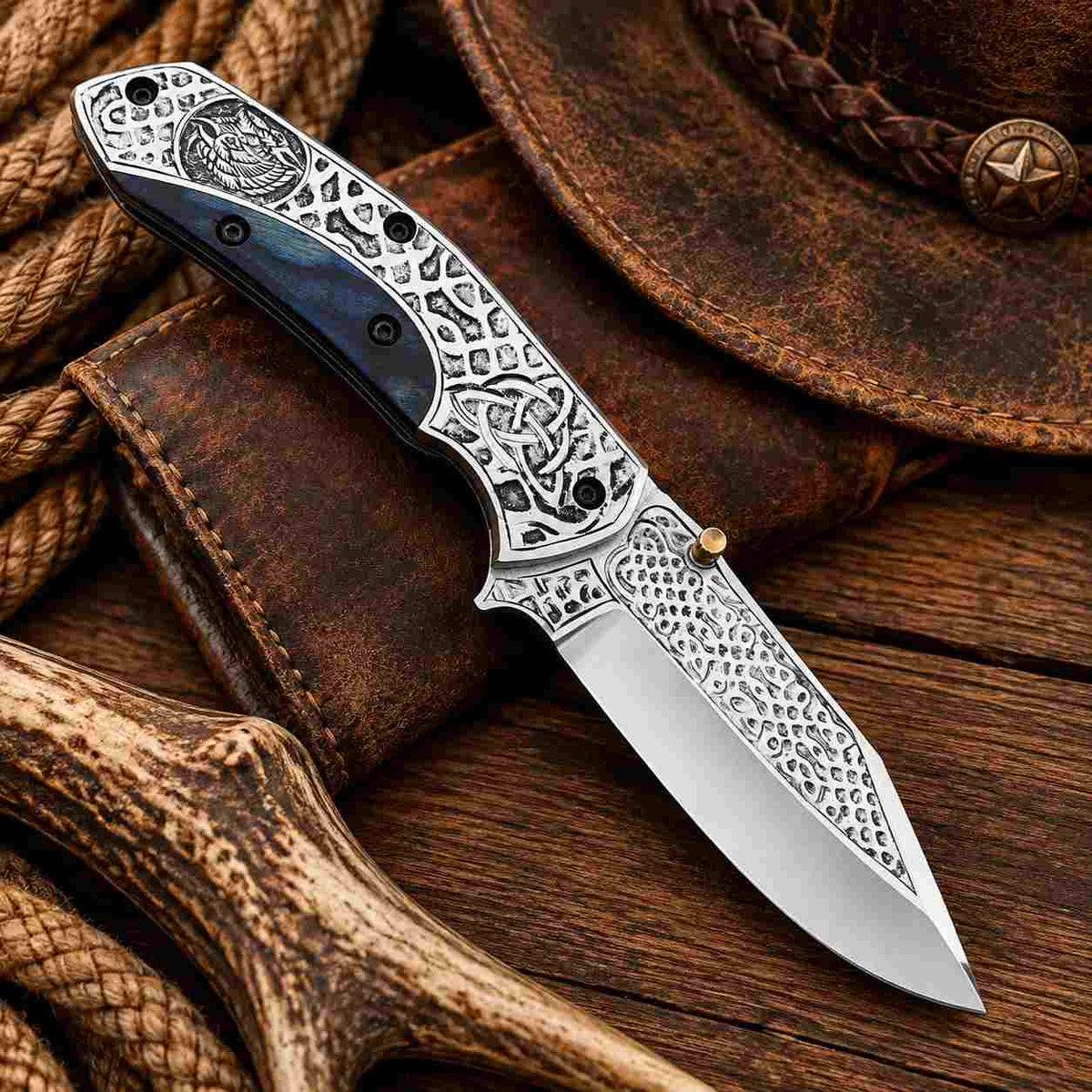 Viking inspired D2 steel folding pocket knife with liner lock system