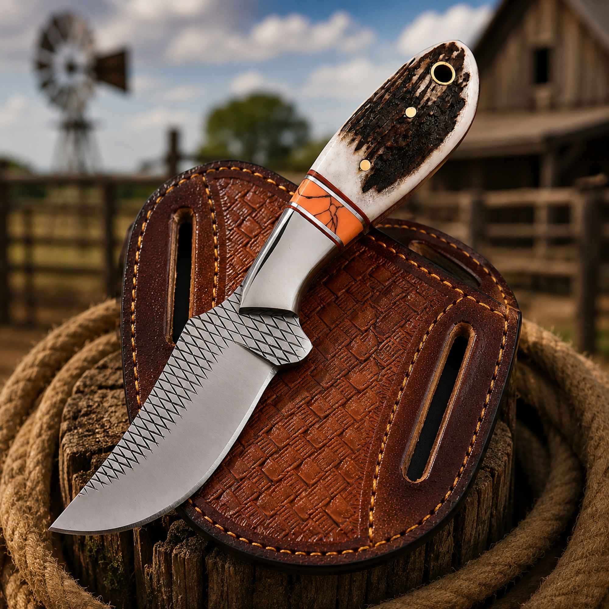 Western Belt Knife D2 Rasp Steel Stag Horn – MALIKA KNIVES