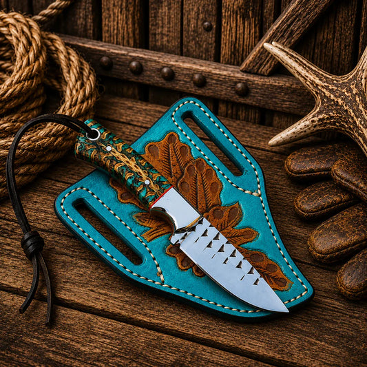 Western ranch field knife with pine cone handle